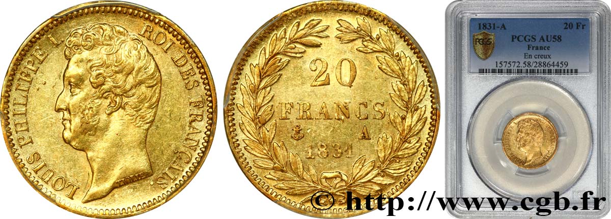 20 francs or Louis-Philippe, Tiolier, tranche inscrite en creux 1831 Paris F.524/2 EBC58 PCGS