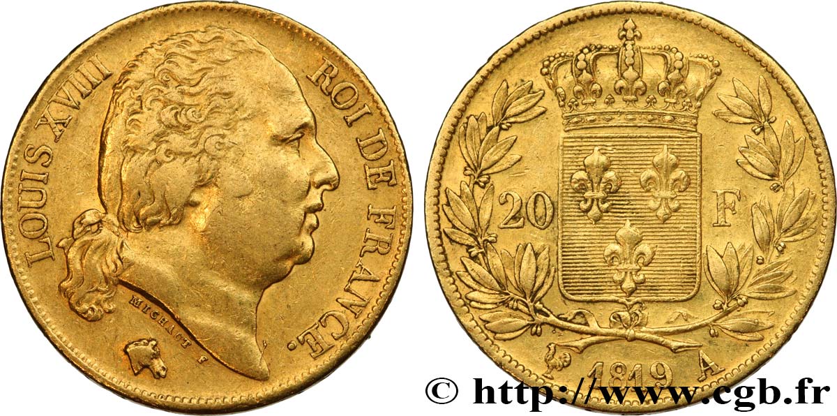 20 francs or Louis XVIII, tête nue 1819 Paris F.519/15 BB48 