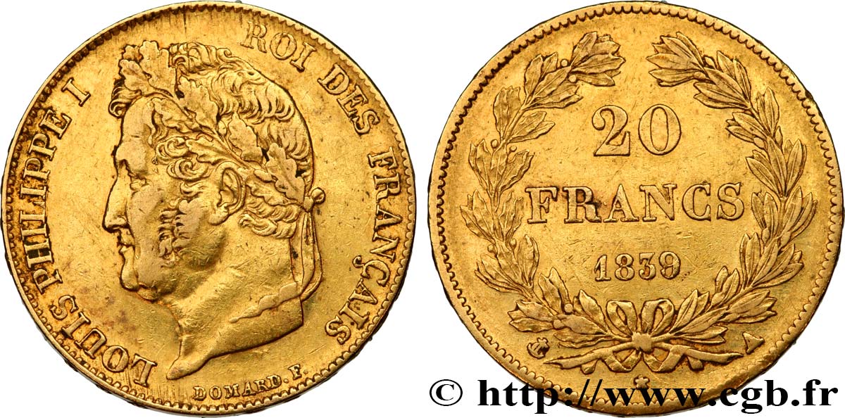 20 francs or Louis-Philippe, Domard 1839 Paris F.527/20 XF48 