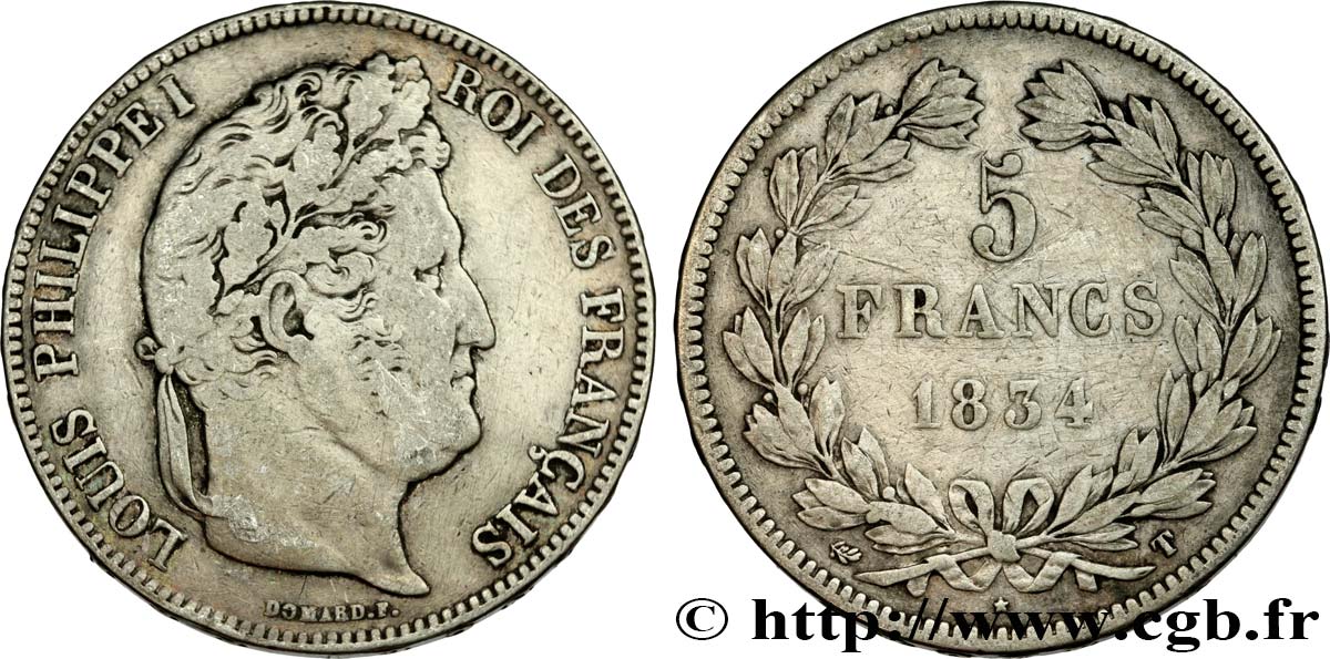 5 francs IIe type Domard 1834 Nantes F.324/40 VF 