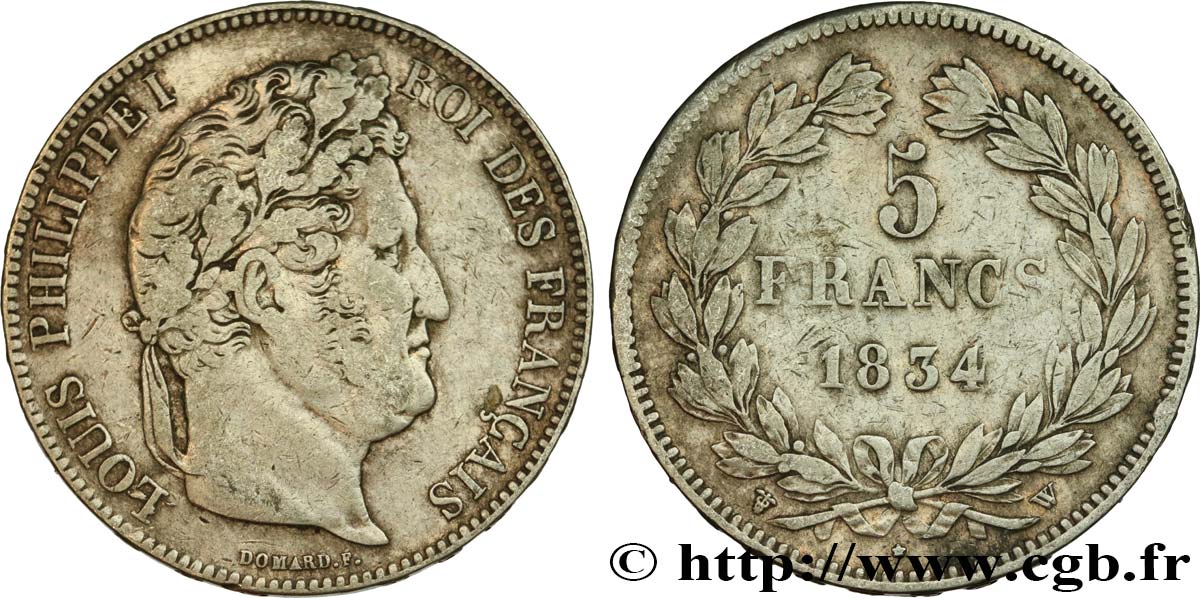 5 francs IIe type Domard 1834 Lille F.324/41 TB30 