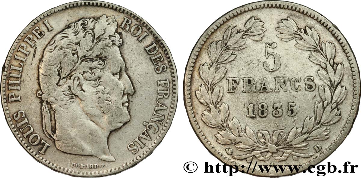 5 francs IIe type Domard 1835 Lyon F.324/45 VF30 