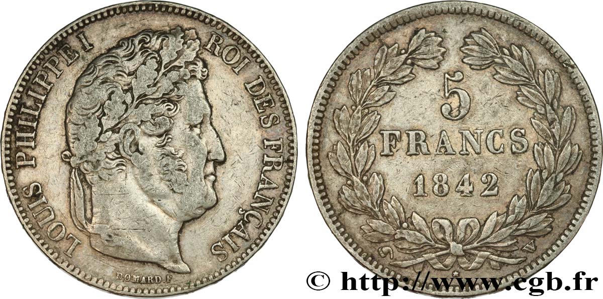 5 francs IIe type Domard 1842 Lille F.324/99 VF35 