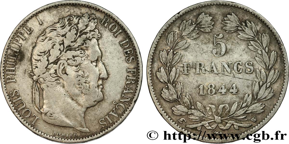 5 francs, IIIe type Domard 1844 Lille F.325/5 TB+ 