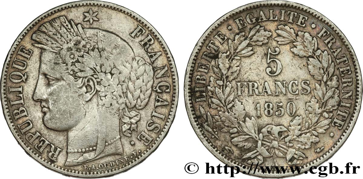 5 francs Cérès, IIe République 1850 Paris F.327/4 TB35 