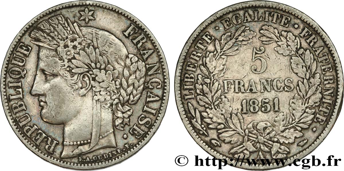 5 francs Cérès, IIe République 1851 Paris F.327/7 XF45 