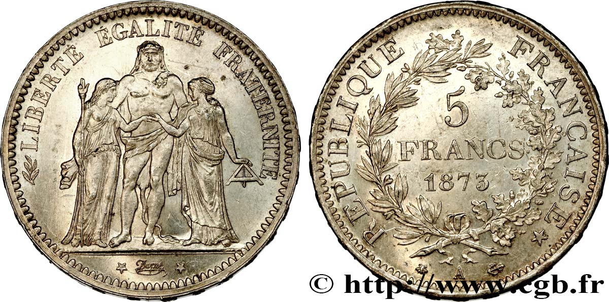 5 francs Hercule 1873 Paris F.334/9 EBC55 