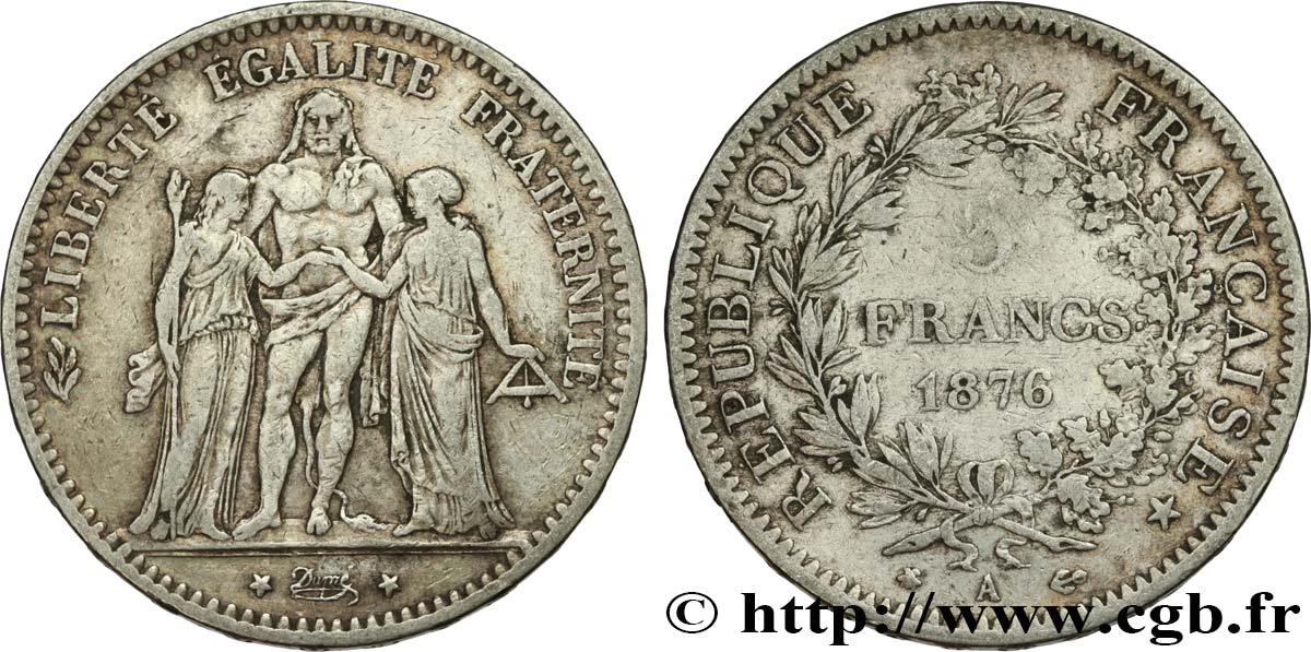 5 francs Hercule 1876 Paris F.334/17 VF25 