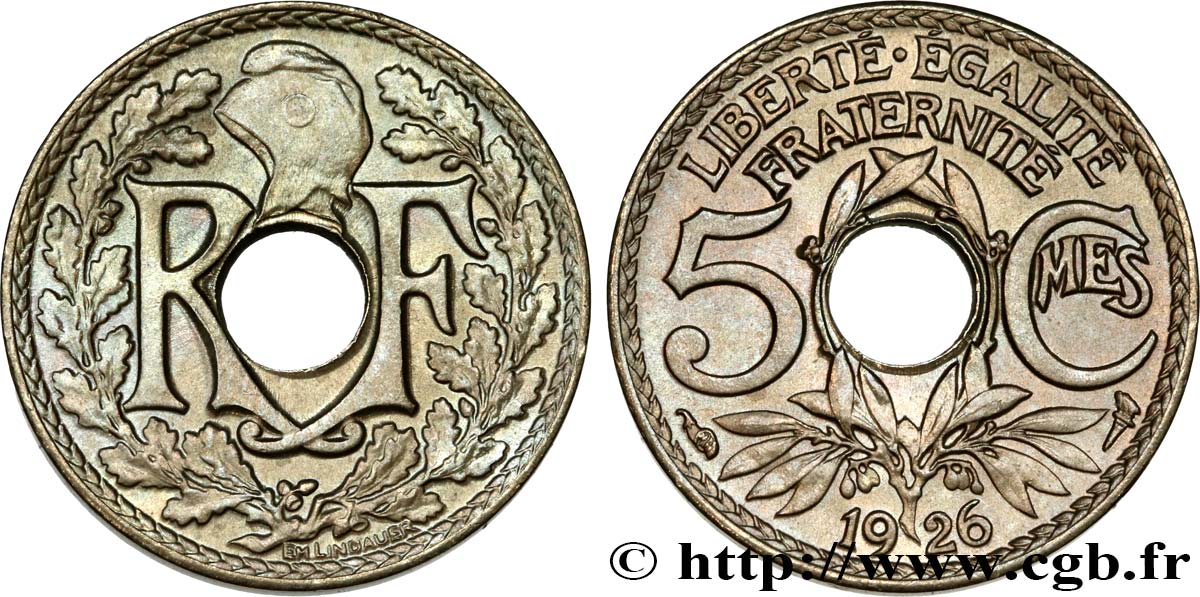 5 centimes Lindauer, petit module 1926  F.122/11 MS65 