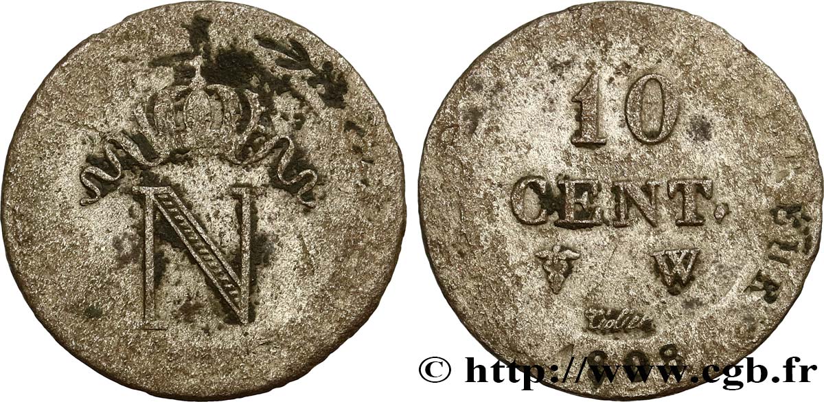 10 cent. à l&nbsp;N couronnée 1808 Lille F.130/9 RC12 