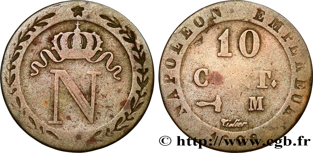 10 cent. à l N couronnée 1808 Toulouse F.130/7 var. S25 