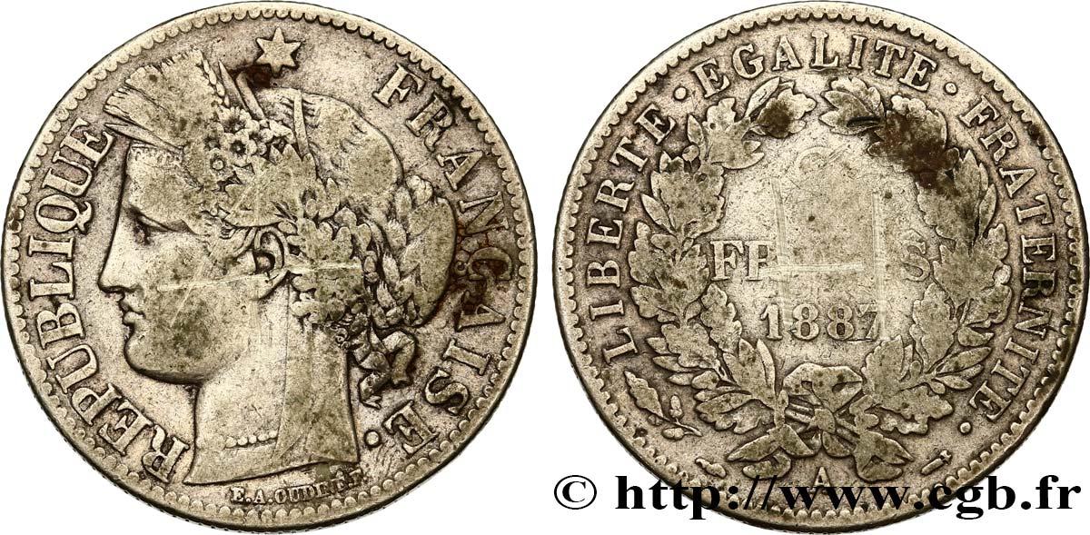 2 francs Cérès, avec légende 1887 Paris F.265/13 VF 