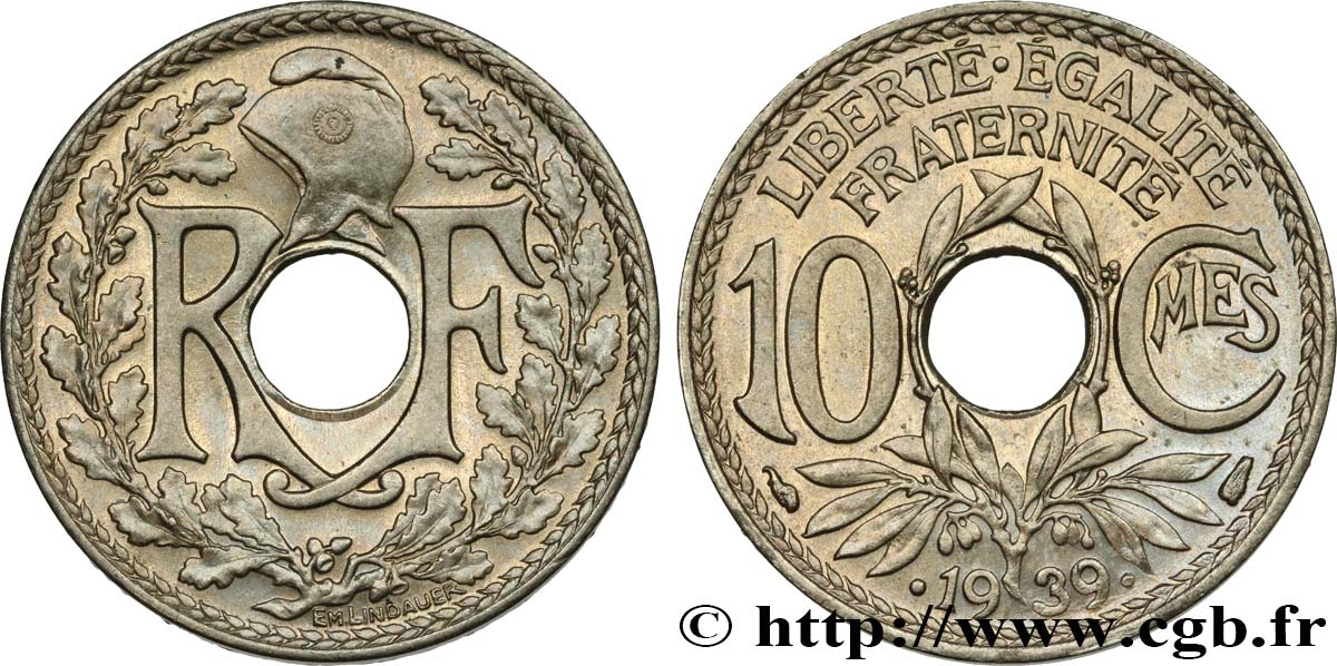 10 centimes Lindauer, maillechort 1939  F.139/3 MS63 