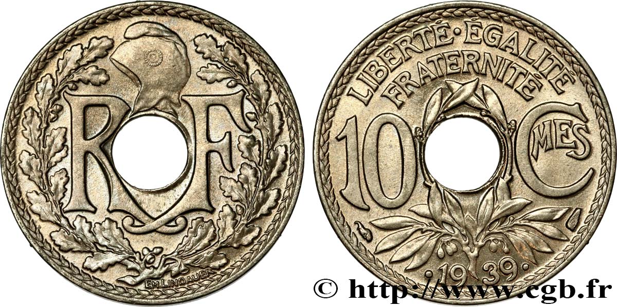 10 centimes Lindauer, maillechort 1939  F.139/3 SC63 