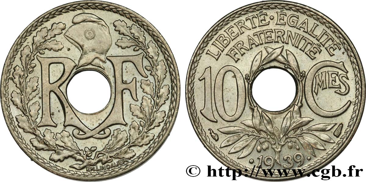10 centimes Lindauer, maillechort 1939  F.139/3 SC63 