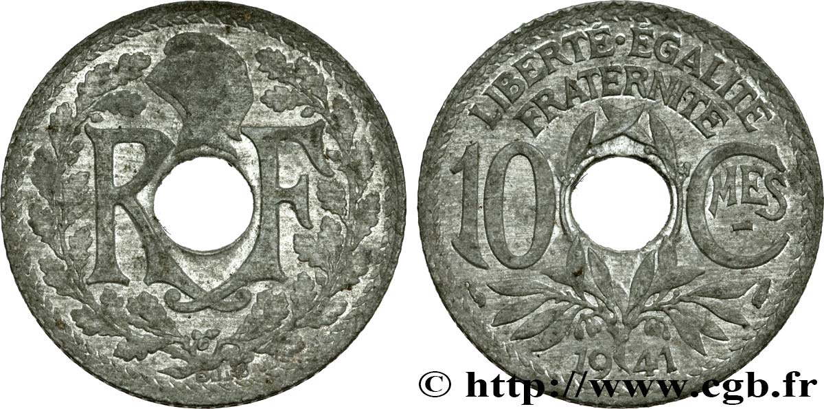 10 centimes Lindauer en zinc, Cmes souligné et millésime sans points 1941  F.140/1 AU52 