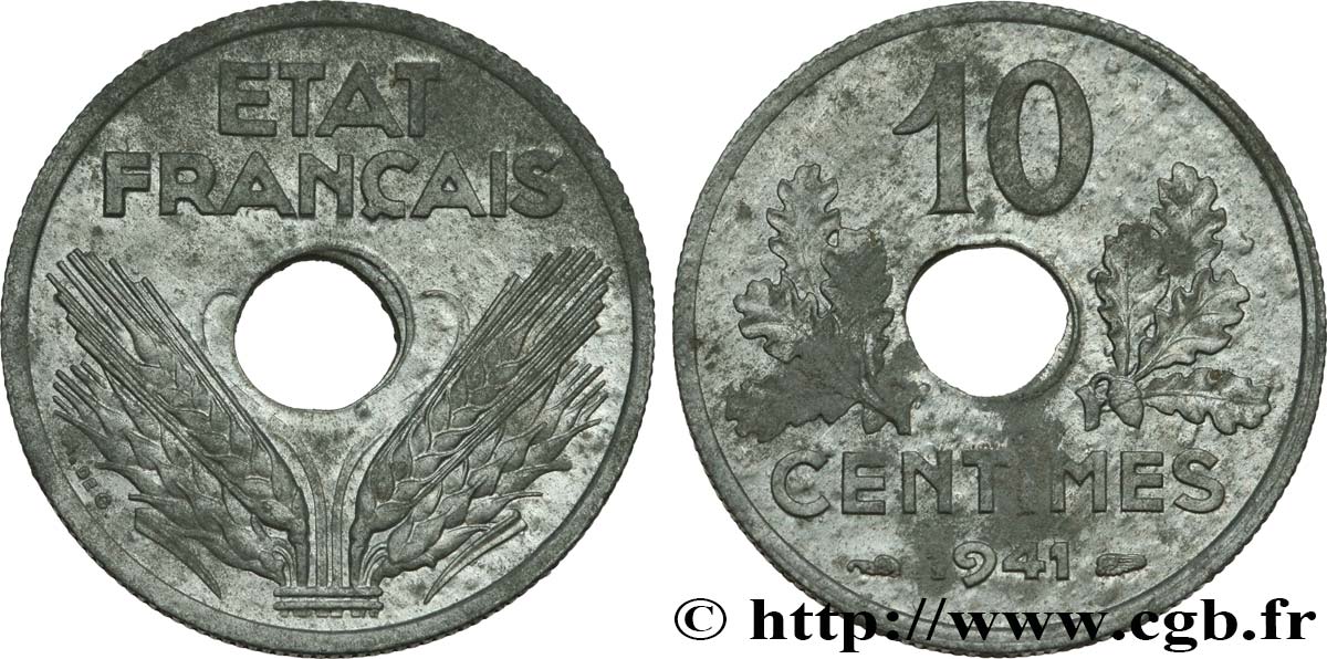 10 centimes État français, grand module 1941  F.141/2 MBC50 