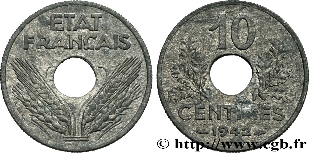 10 centimes Etat français grand module  1942  F.141/4 AU50 