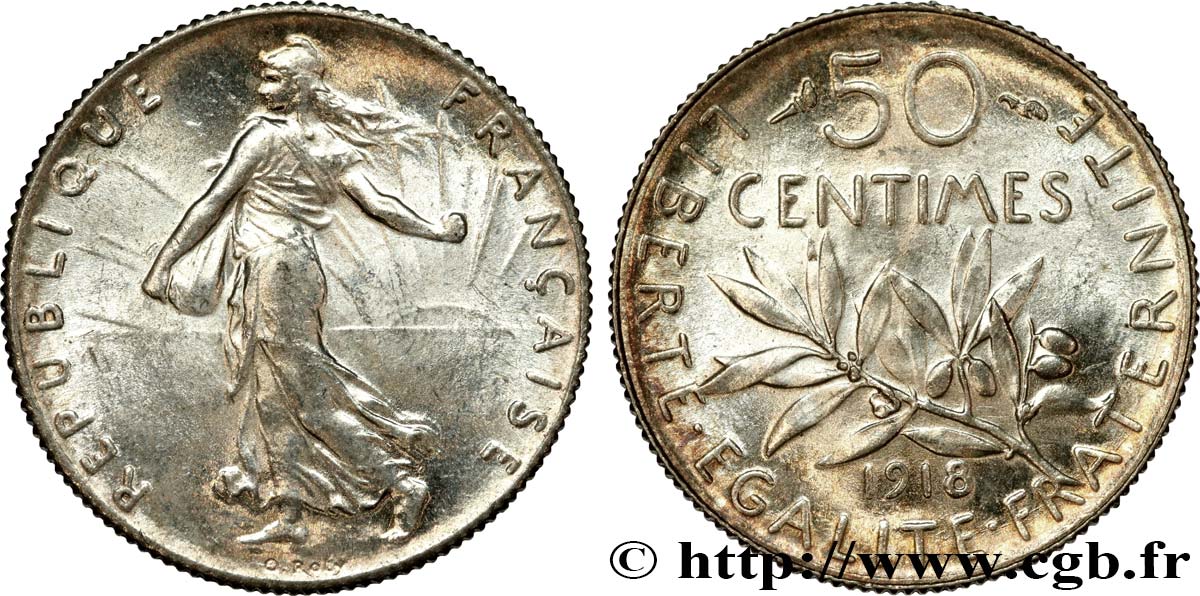 50 centimes Semeuse 1918  F.190/25 MS60 