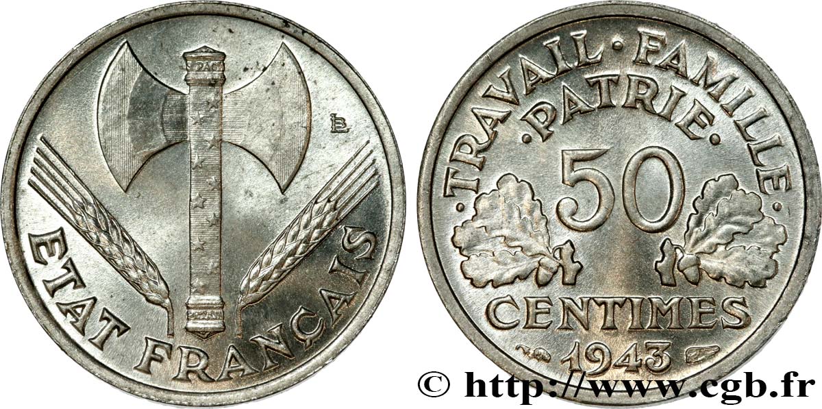 50 centimes Francisque, légère 1943  F.196/2 ST65 