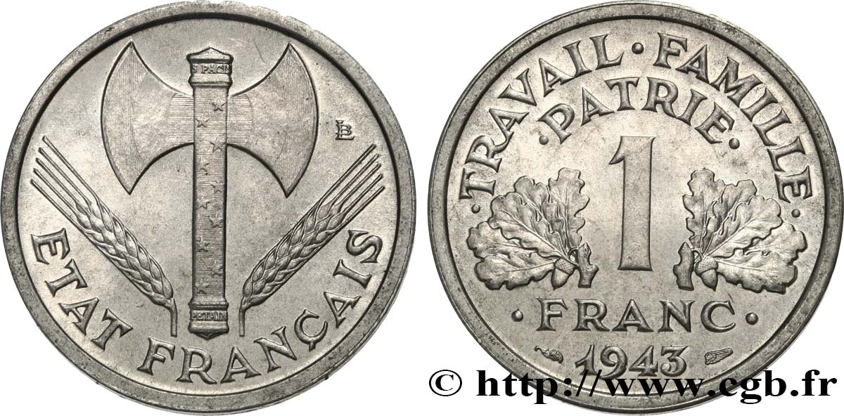 1 franc Francisque, légère 1943  F.223/3 SC63 