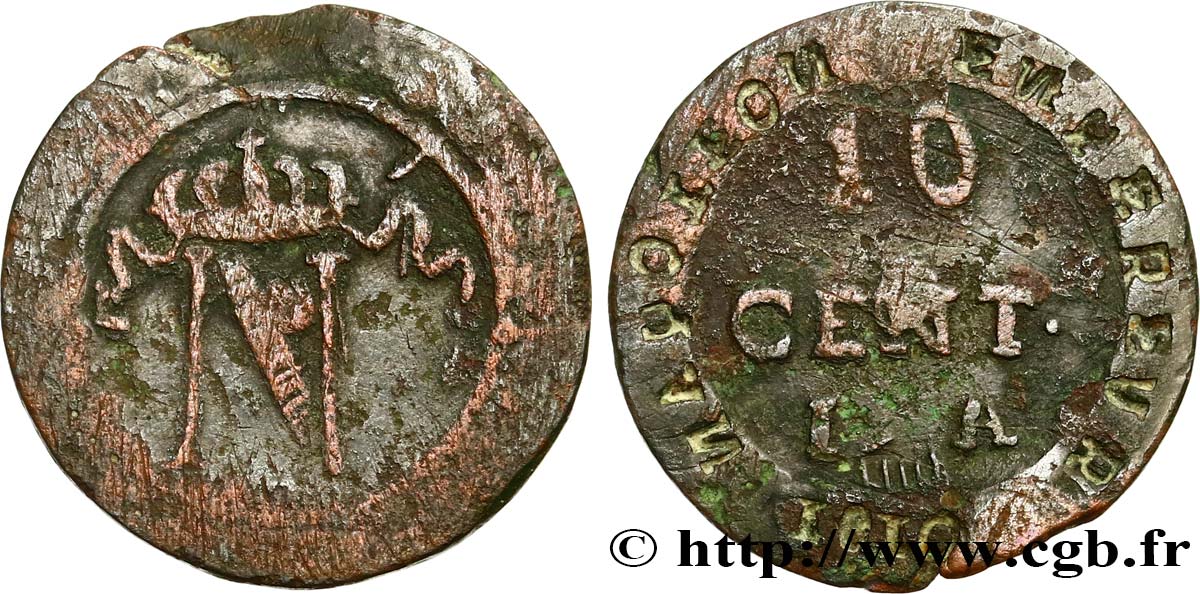 Faux de 10 cent. à l N couronnée 1810 Limoge / Paris F.130/10 var. BC 