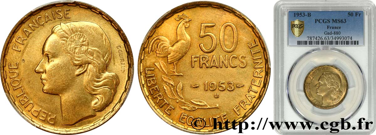 50 francs Guiraud 1953 Beaumont-Le-Roger F.425/11 MS63 PCGS