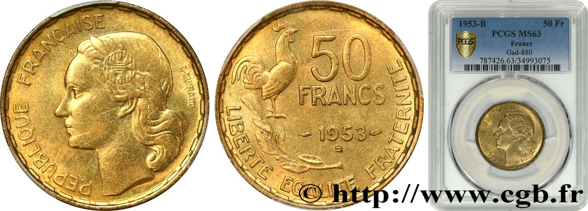 50 francs Guiraud 1953 Beaumont-Le-Roger F.425/11 SC63 PCGS