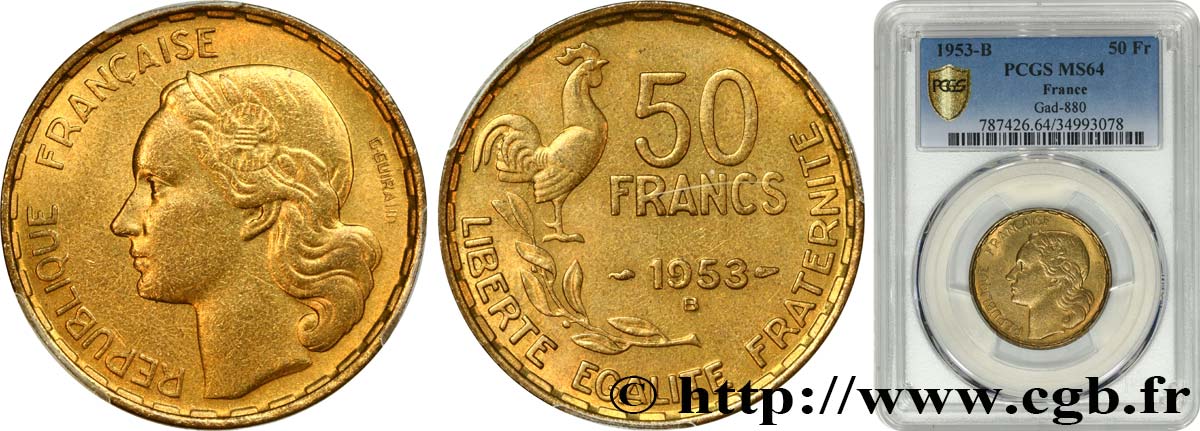 50 francs Guiraud 1953 Beaumont-Le-Roger F.425/11 fST64 PCGS