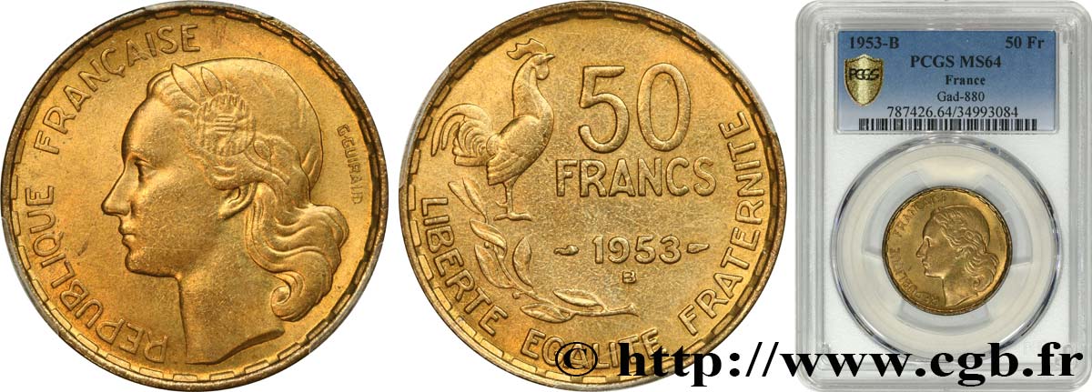 50 francs Guiraud 1953 Beaumont-Le-Roger F.425/11 fST64 PCGS