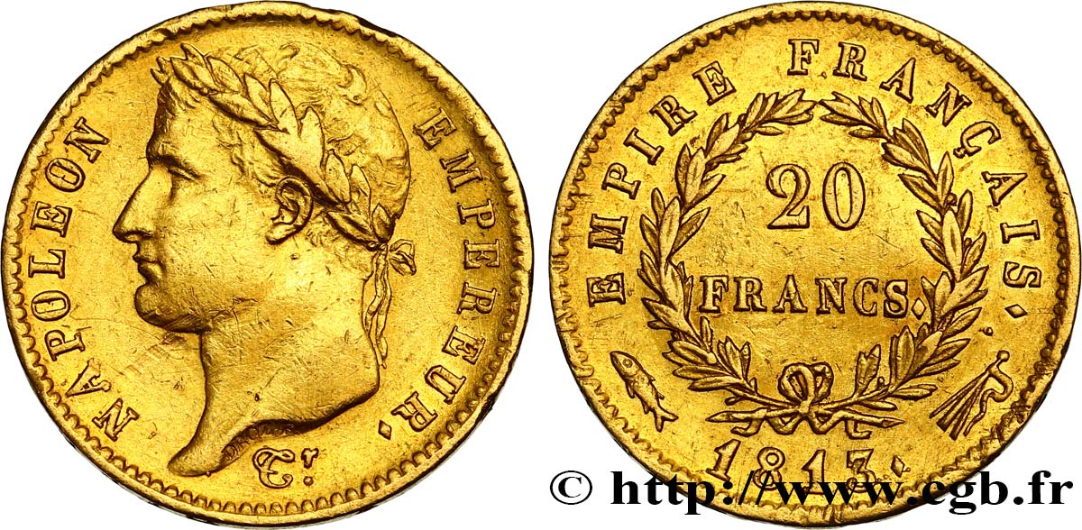 20 francs or Napoléon tête laurée, Empire français 1813 Utrecht F.516/37 AU 