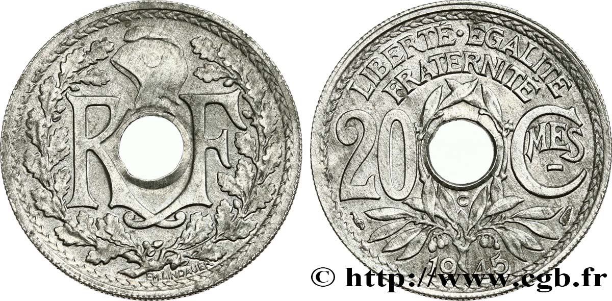 20 centimes Lindauer Zinc 1945 Castelsarrasin F.155/4 AU55 