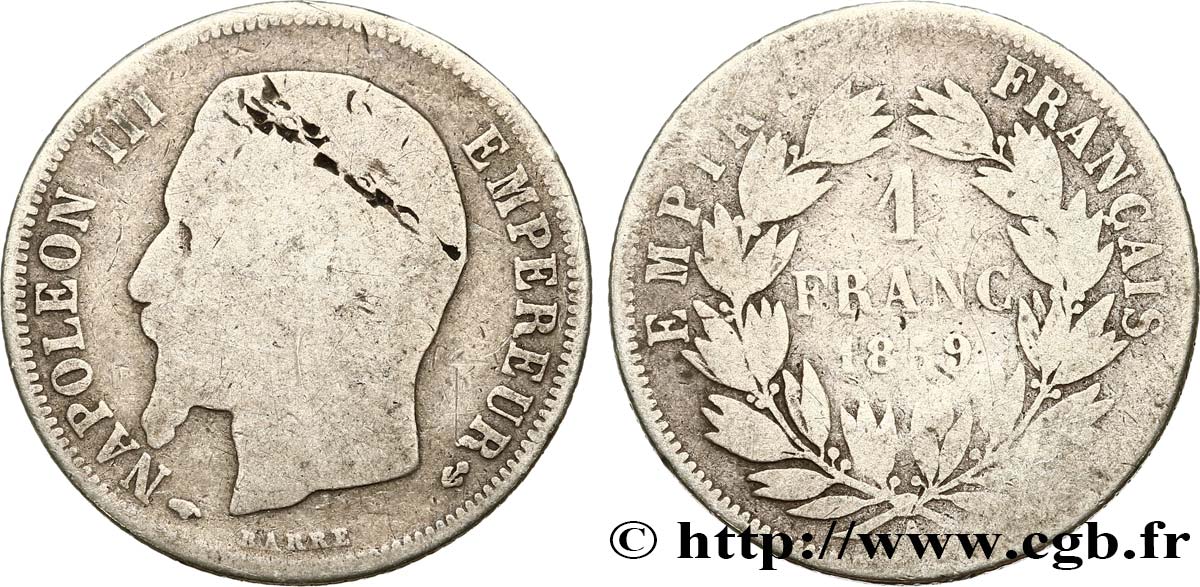 1 franc Napoléon III, tête nue  1859 Paris F.214/12 B8 