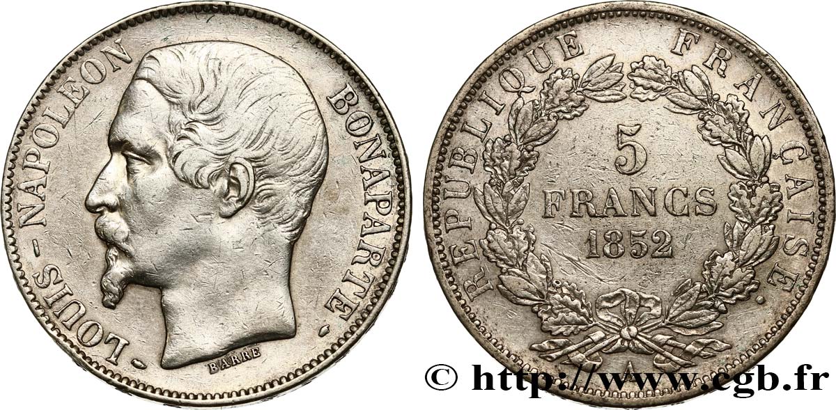 5 francs Louis-Napoléon, 1er type 1852 Paris F.329/1 TTB45 