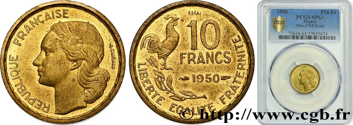 Essai de 10 francs Guiraud 1950  F.363/1 MS63 PCGS