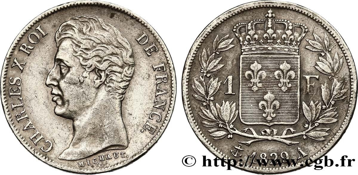 1 franc Charles X, matrice du revers à quatre feuilles 1829 Paris F.207A/12 MBC45 