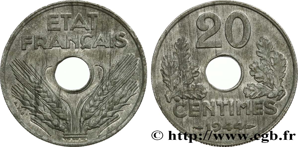 20 centimes État français 1944  F.153A/2 AU55 