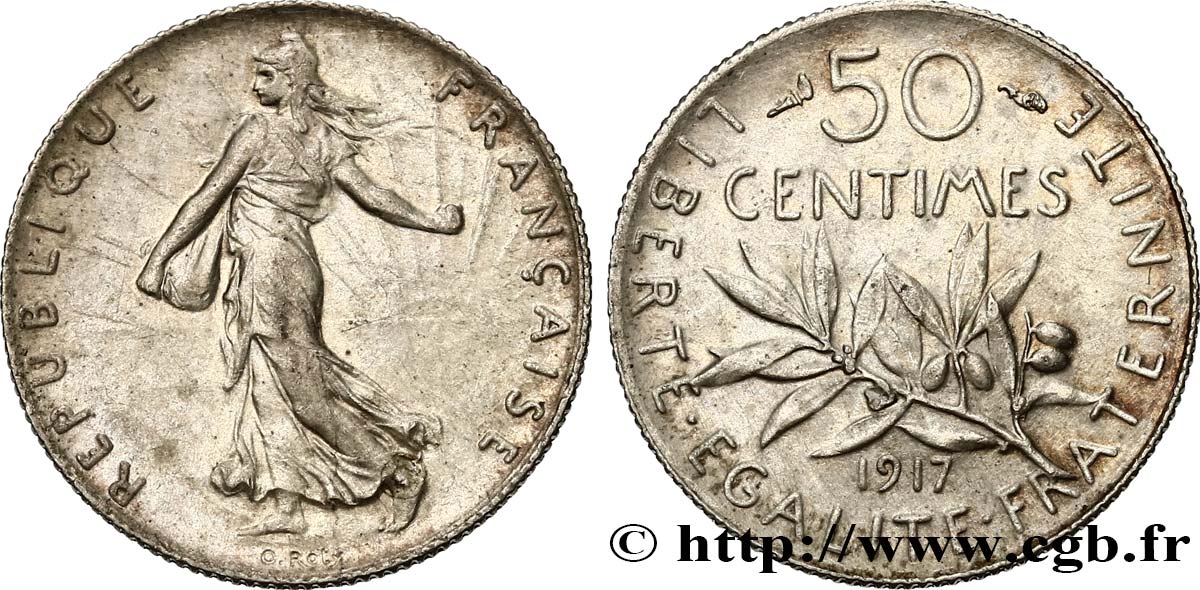 50 centimes Semeuse 1917 Paris F.190/24 EBC58 