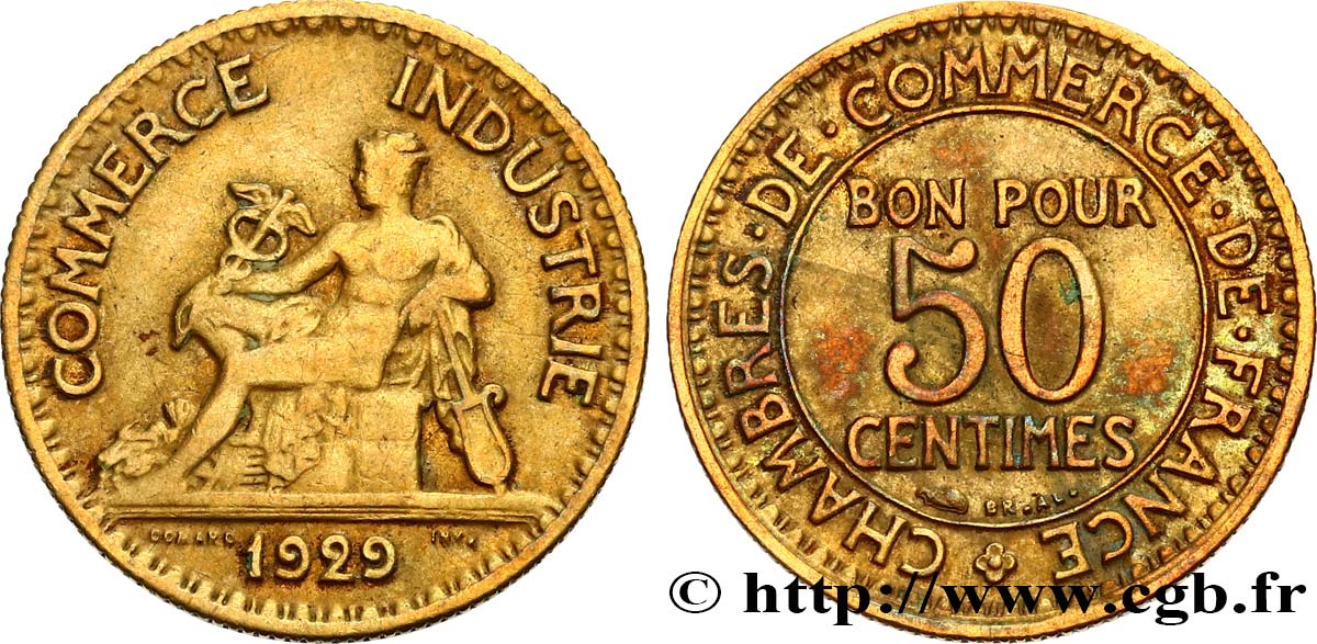 50 centimes Chambres de Commerce 1929 Paris F.191/11 TB35 