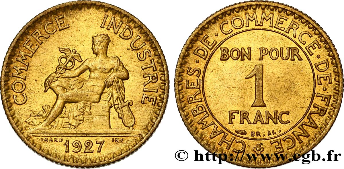 1 franc Chambres de Commerce 1927 Paris F.218/9 VZ58 