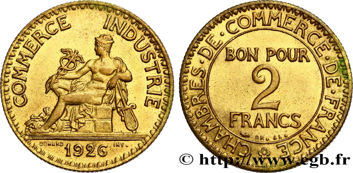 2 francs Chambres de Commerce 1926  F.267/8 AU55 