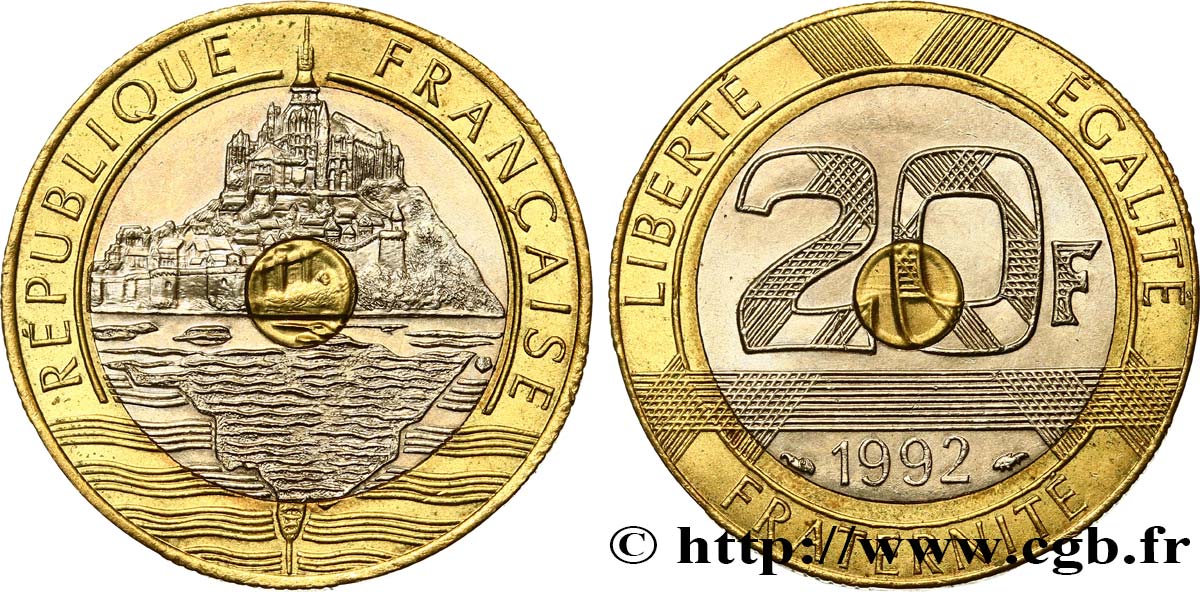20 francs Mont Saint-Michel, 5 cannelures, \ / ouvert 1992 Pessac F.403/3 VZ60 