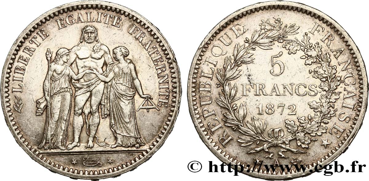 5 francs Hercule 1872 Paris F.334/7 SS50 