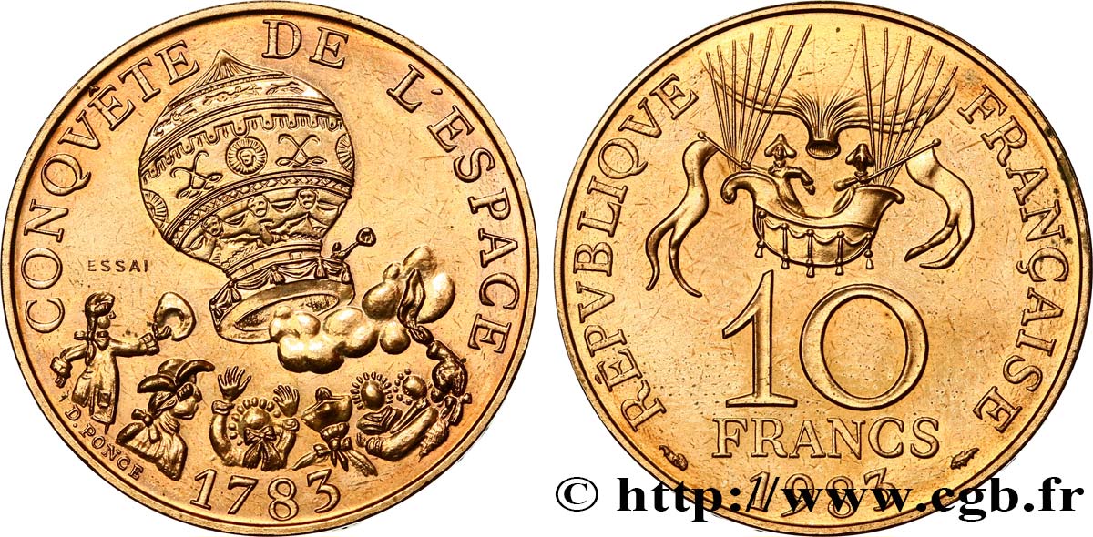 Essai de 10 francs Conquête de l’Espace 1983 Pessac F.367/1 EBC62 