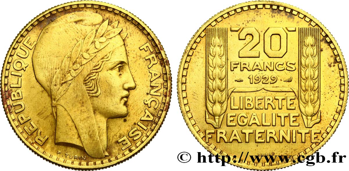 Essai de 20 francs Turin en bronze-aluminium 1929 Paris GEM.199 5 SPL62 