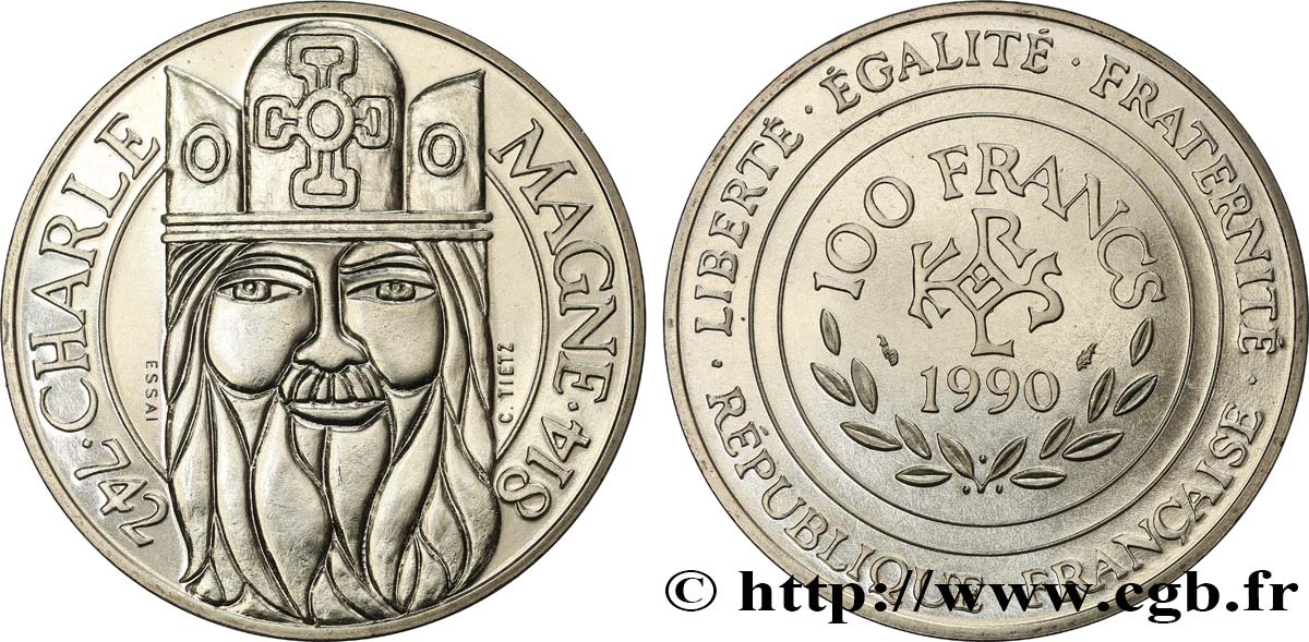 Essai de 100 francs Charlemagne 1990 Paris F.458/1 MS64 