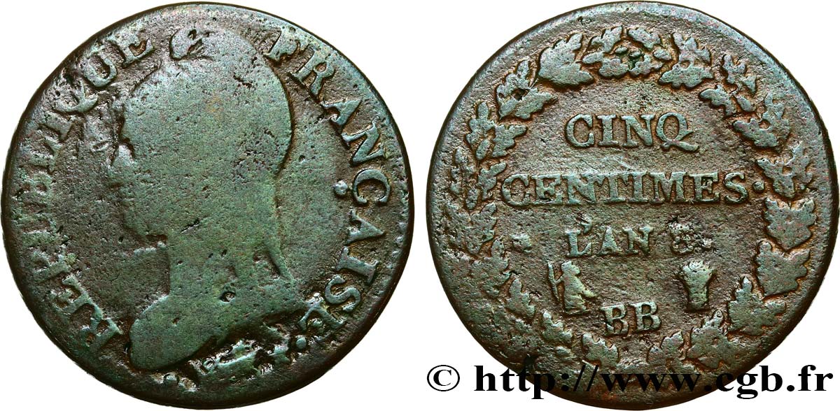 Cinq centimes Dupré, grand module 1800 Strasbourg F.115/117 B10 