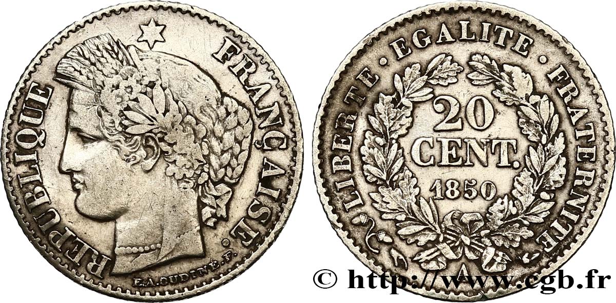 20 centimes Cérès, IIe République 1850 Paris F.146/2 BC25 