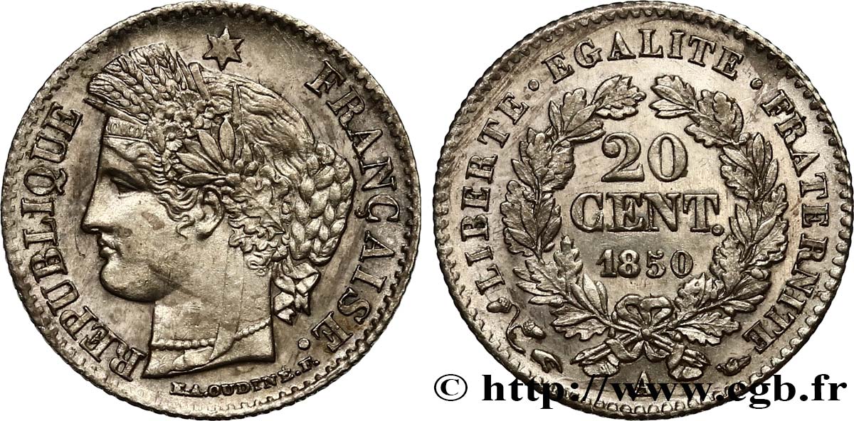 20 centimes Cérès, IIe République 1850 Paris F.146/2 VZ58 