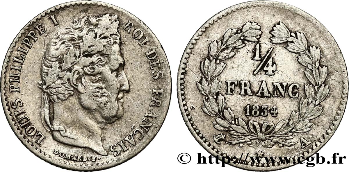 1/4 franc Louis-Philippe 1834 Paris F.166/37 TB35 